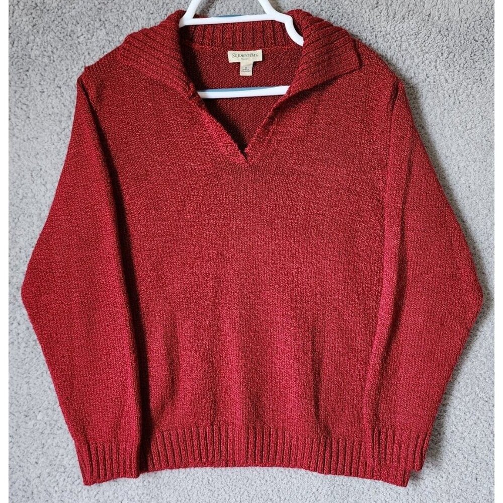 St. John's Bay Womens Collared V Neck Pullover Knit Sweater Acrylic Blend Red 1X